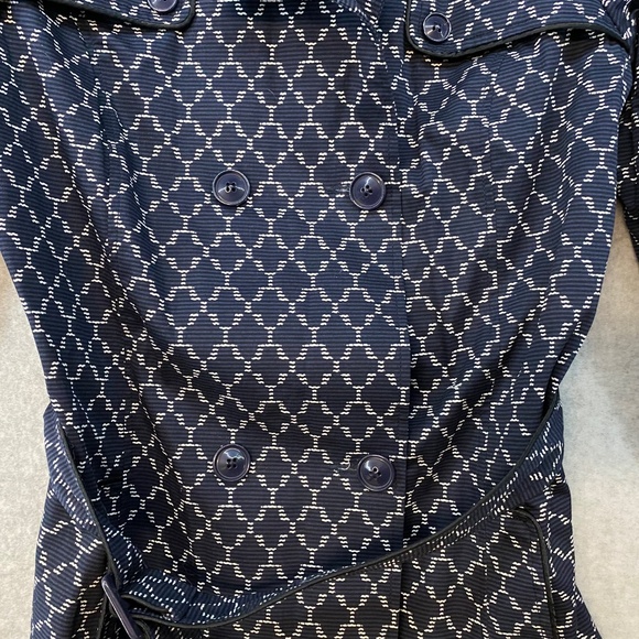 LONG TALL SALLY Size 10US Navy Blue White Trench Coat Belted Jacket UK RARE FIND - Picture 8 of 12